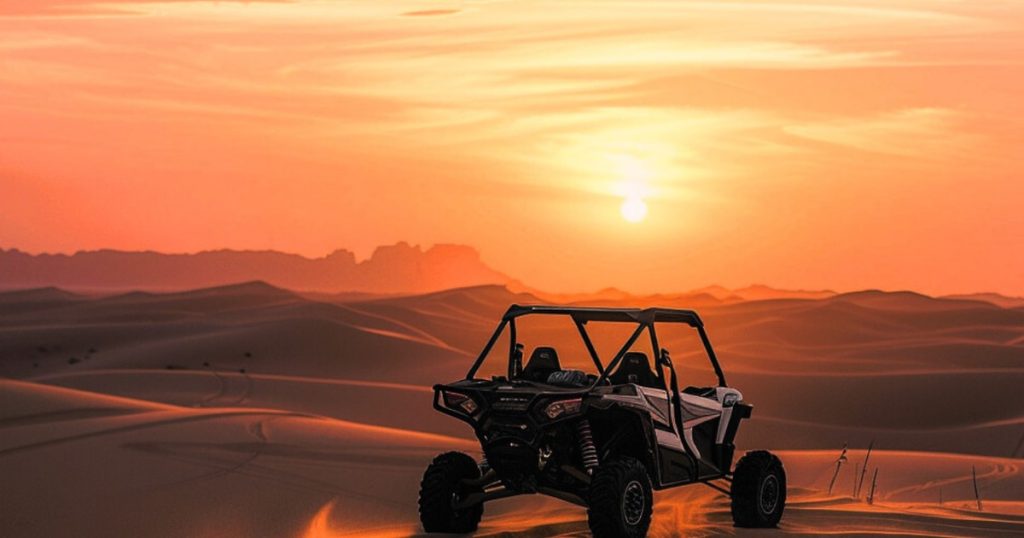 Sunset Buggy Tour Dubai across golden desert dunes