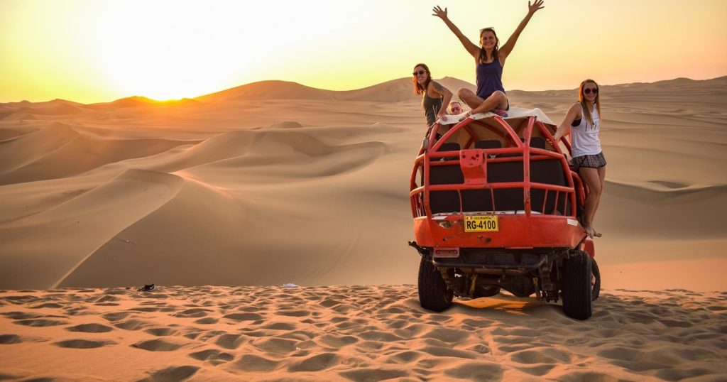 family dune buggy ride at Lahbab Red Dunes Dubai